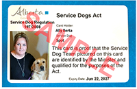 photo of sample Service Dog identification card