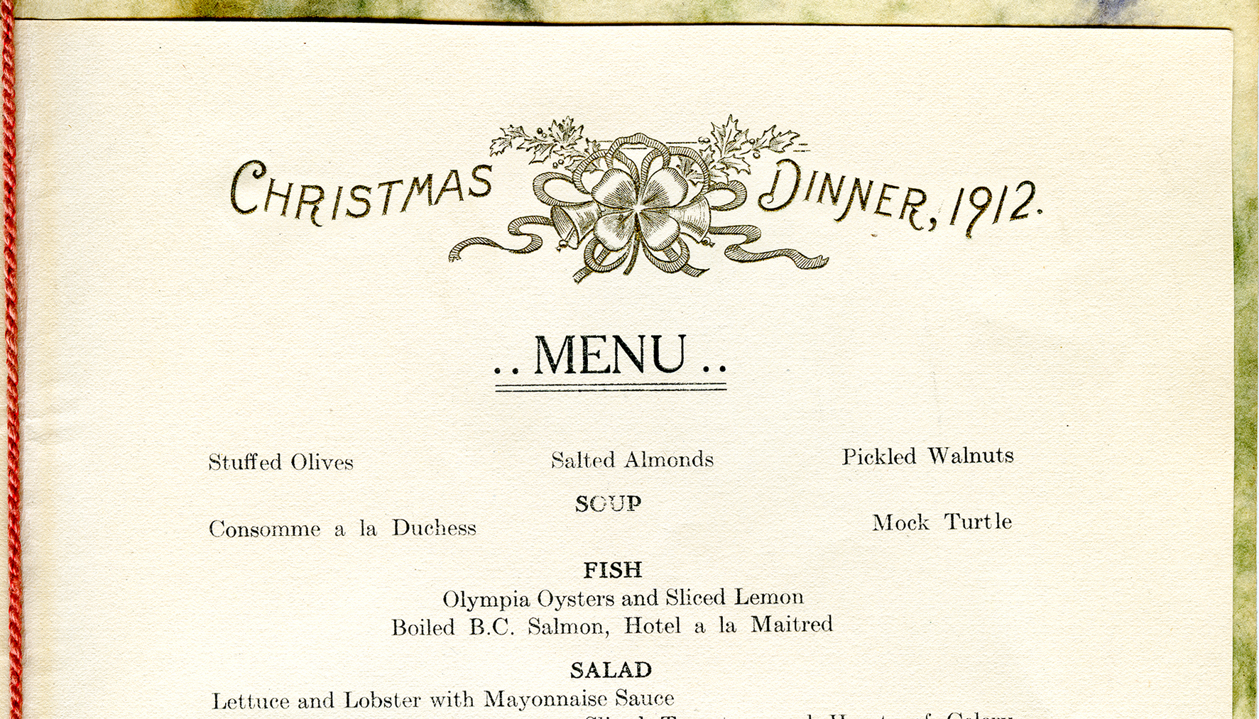 Alberta Hotel Christmas menu, 1912