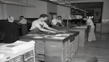 Red Deer Archives, N2205; Red Deer Advocate typesetters, 1954