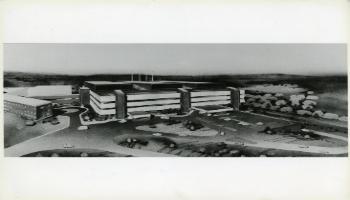 Red Deer Archives, P4048; Artist sketch of proposed Red Deer Regional Hospital, 1980