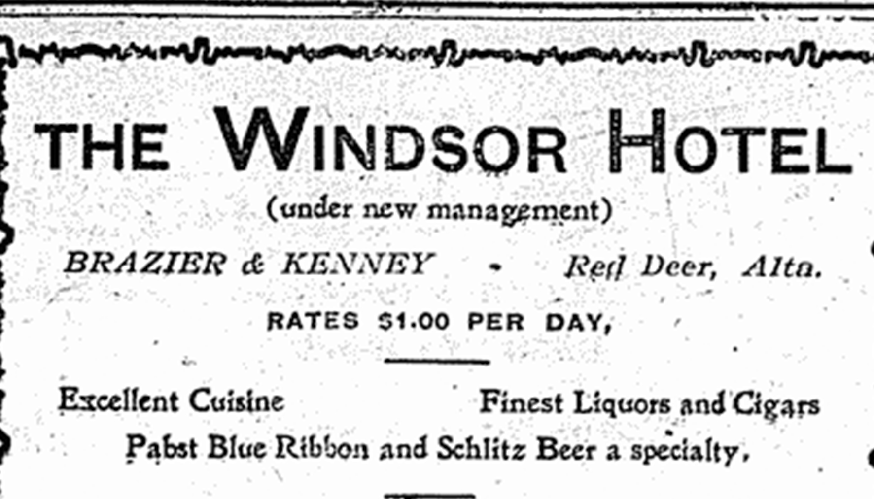 Advertisement for the Windsor Hotel in the Red Deer News, May 22, 1907