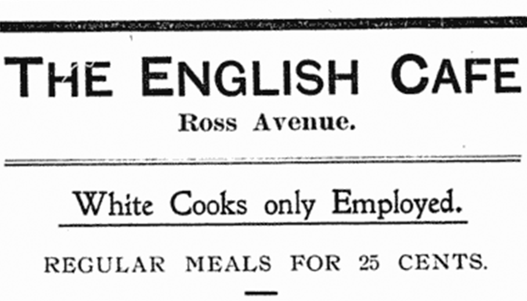 Advertisement for the English Café, Red Deer News, Feb. 24, 1909