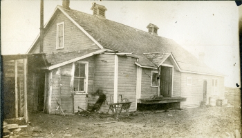 Black and white photo of a building, Trimble Creamery in Clearview district, around 1911