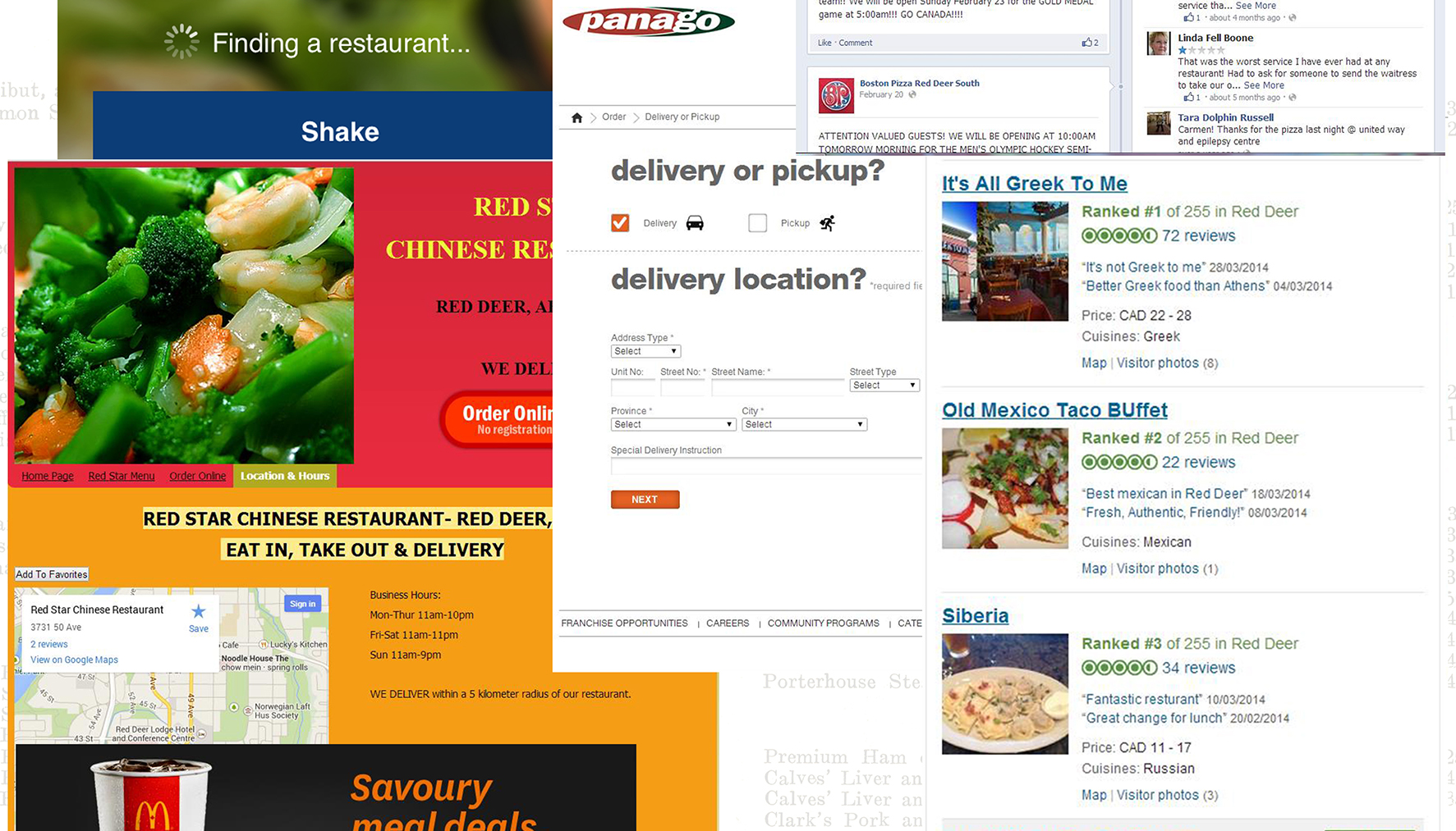 Snapshot of Red Deer restaurant websites, 2014