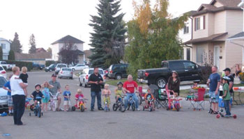 Neighbours of all ages gathering during a block party