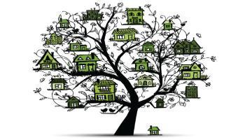 Tree of houses from the cover of Report to the Community Homelessness & Affordable Housing Initiatives 2013-2014.