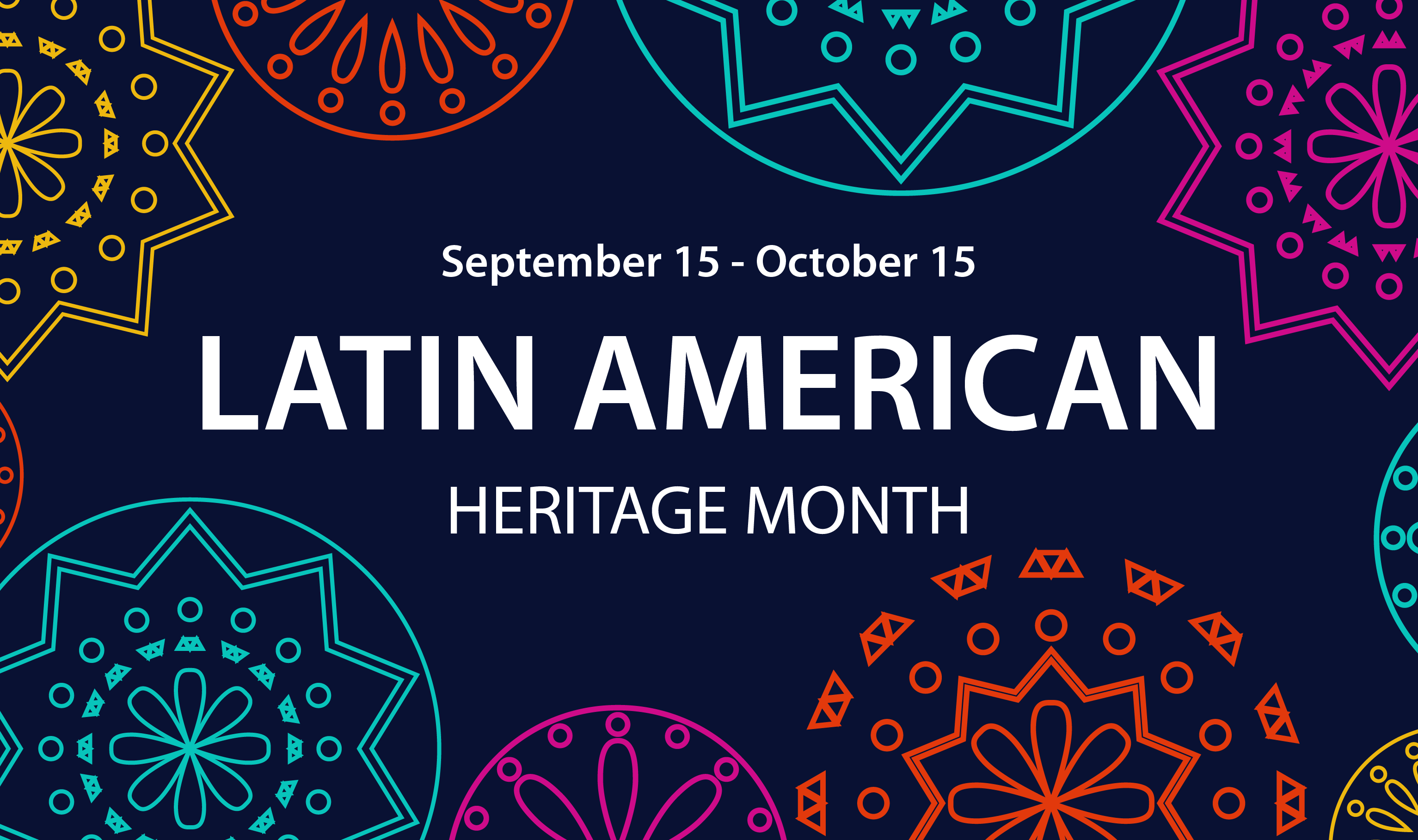 Latin American Heritage Month text on a colourful background representing Latin culture.