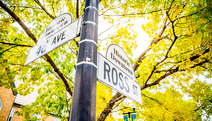 Ross Street and 48 Ave street signs