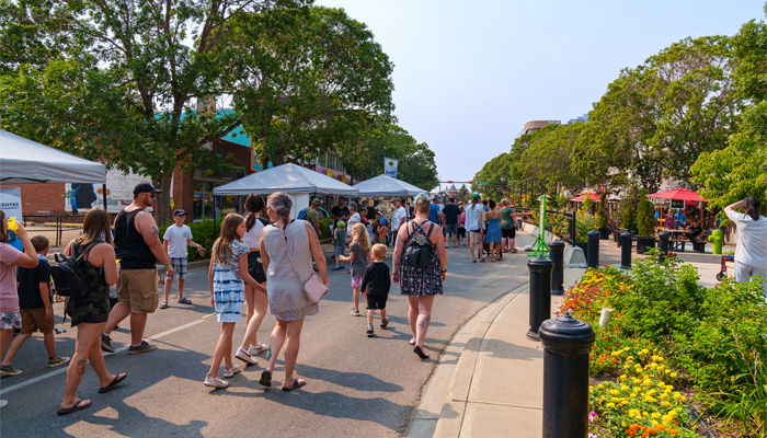People attending a downtown summer festival in Red Deer, Alberta