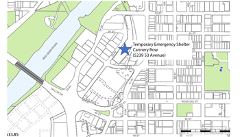 Map showing location of temporary emergency shelter