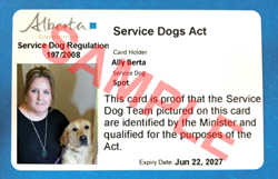 sample Service Dog Identification Card